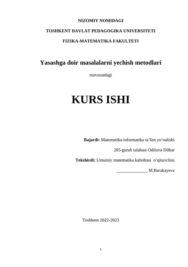 Yasashga doir masalalarni yechish metodlari