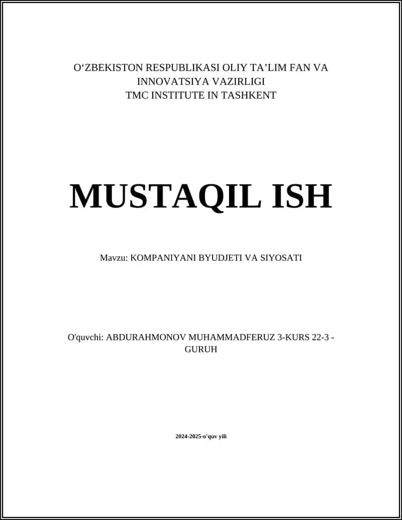 KOMPANIYANI BYUDJETI VA SIYOSATI