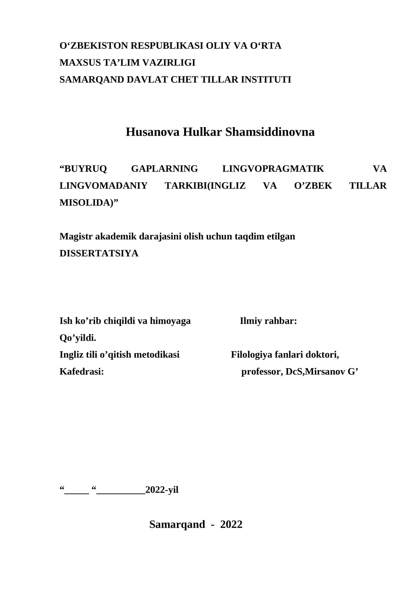 Buyruq gaplarning lingvopragmatik va lingvomadaniy tarkibi
