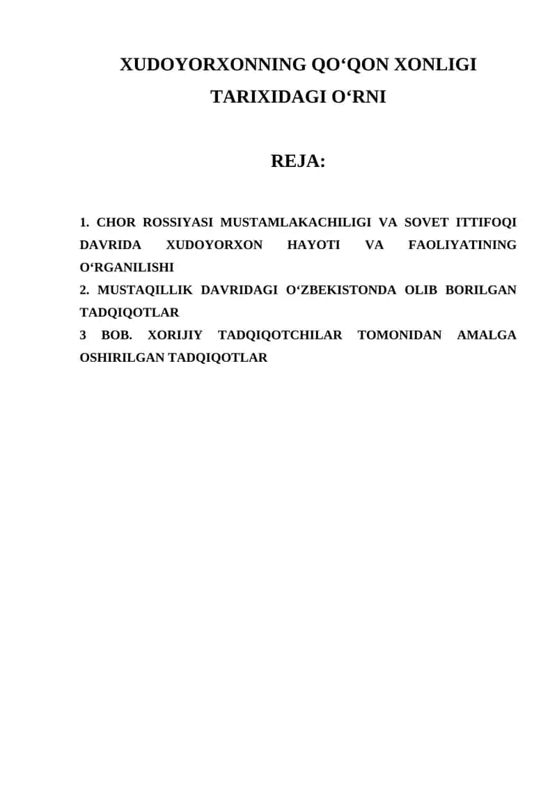 XUDOYORXONNING QOʻQON XONLIGI TARIXIDAGI OʻRNI