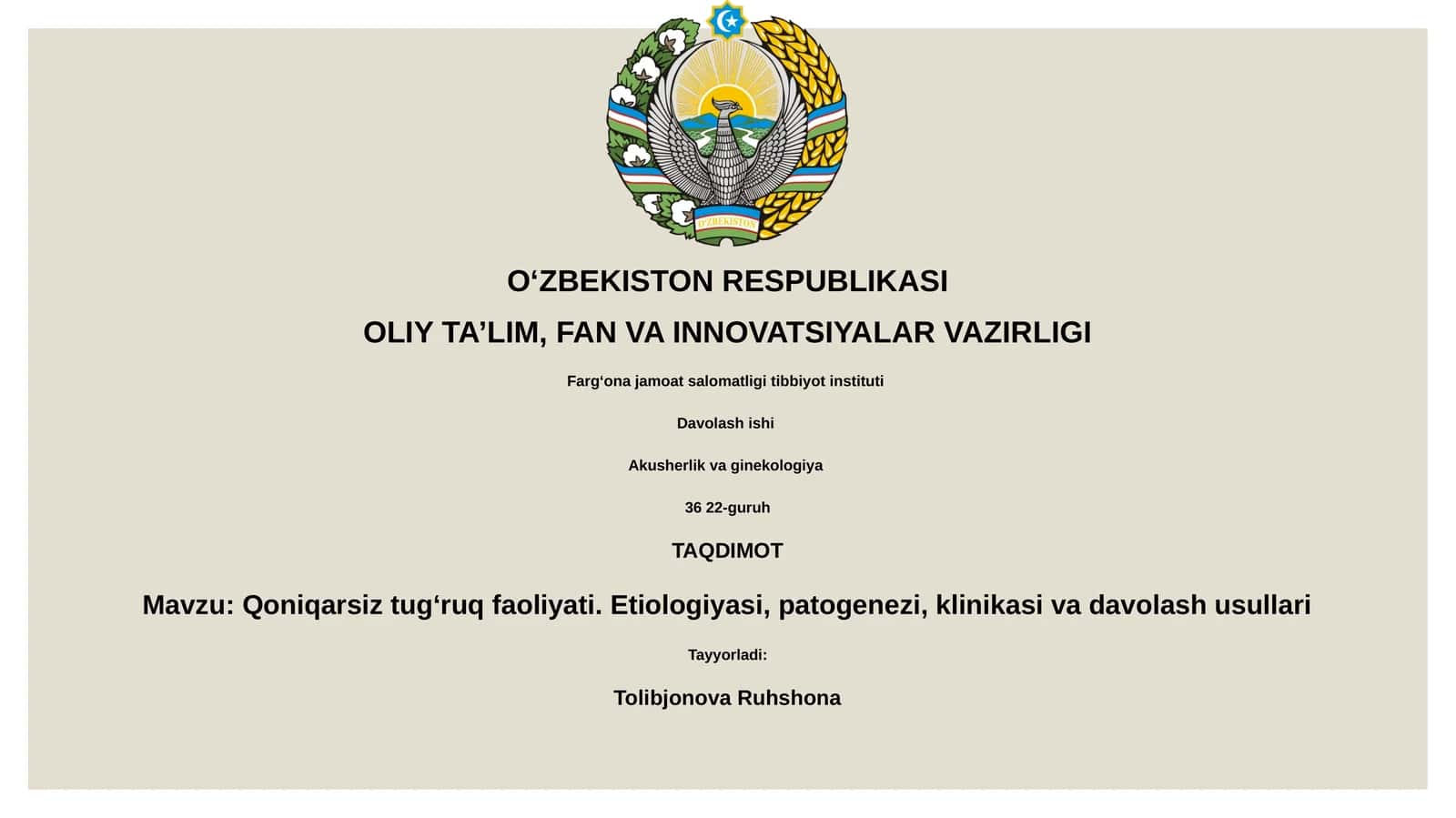 Qoniqarsiz tugʻruq faoliyati. Etiologiyasi, patogenezi, klinikasi va davolash usullari