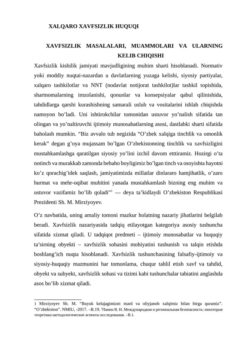 Xavfsizlik kishilik jamiyati mavjudligining muhim sharti
