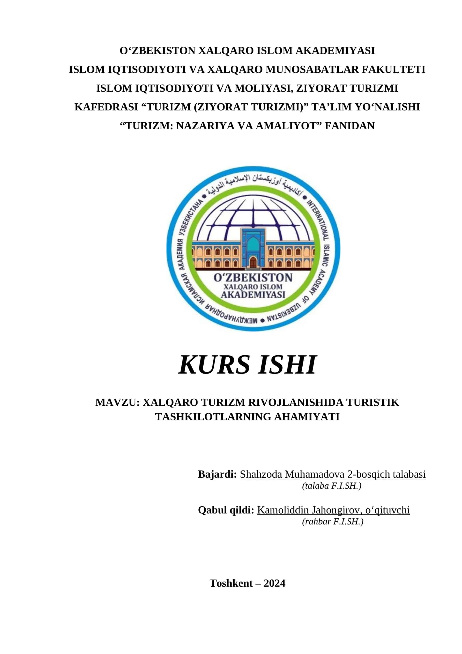 TURIZM: NAZARIYА VА АMАLIYОT