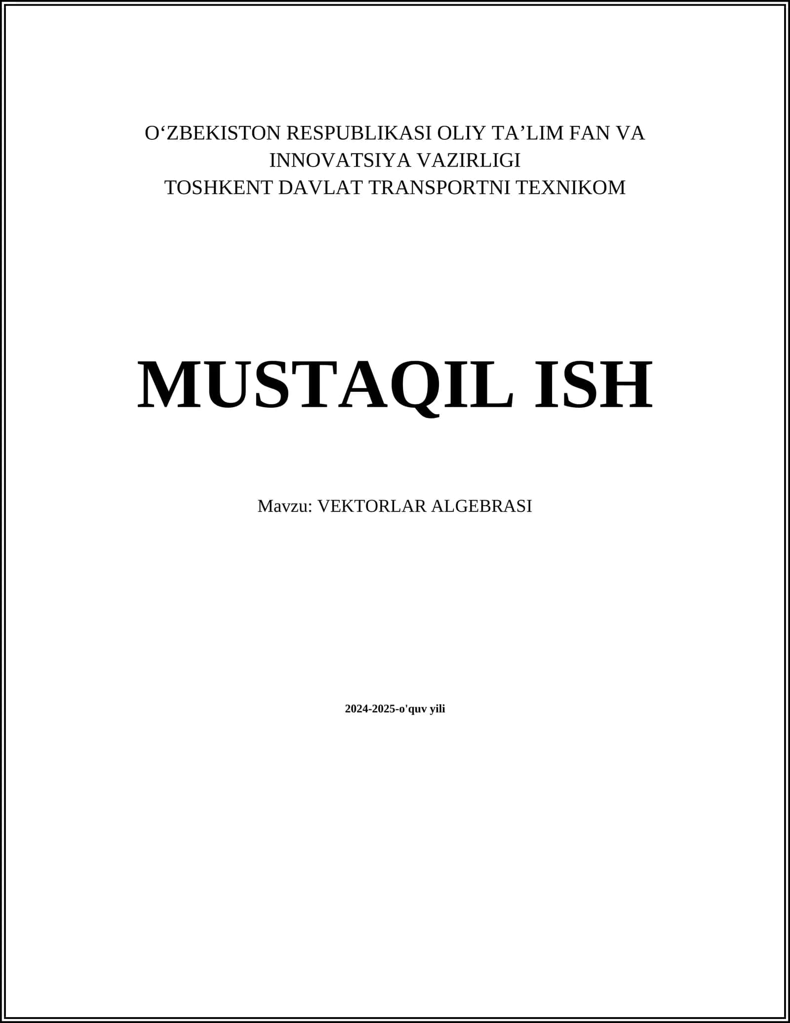 VEKTORLAR ALGEBRASI