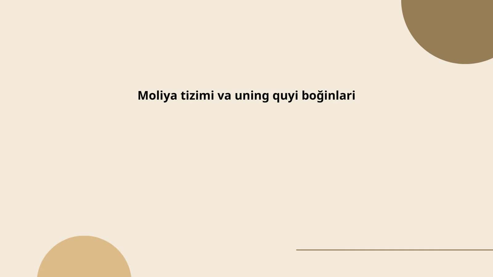 Moliya tizimi va uning quyi boğinlari
