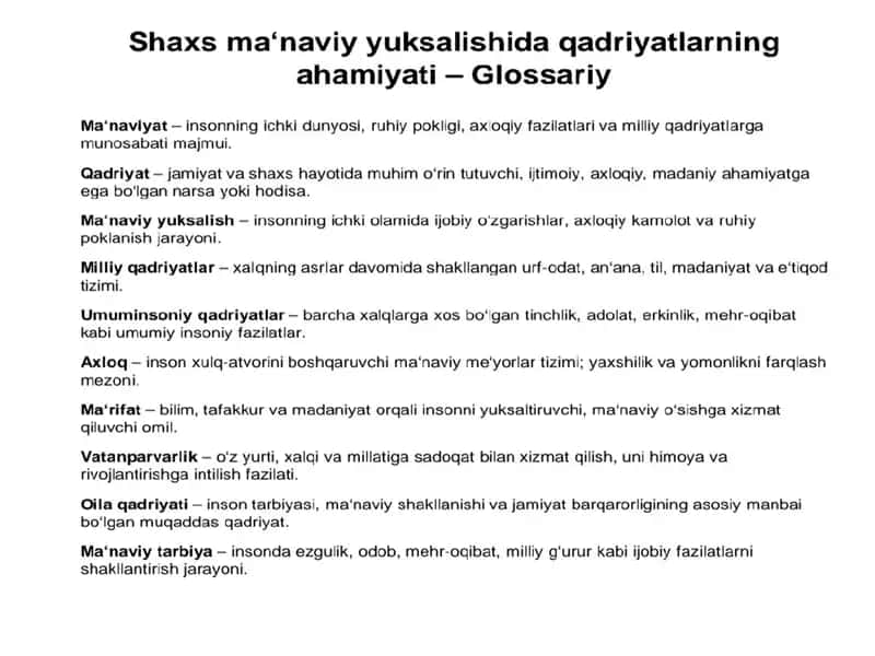 Shaxs manaviy yuksalishida qadriyatlarning ahamiyati