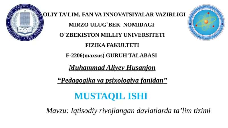 Iqtisodiy Rivojlangan Davlatlarda Ta'lim Tizimi