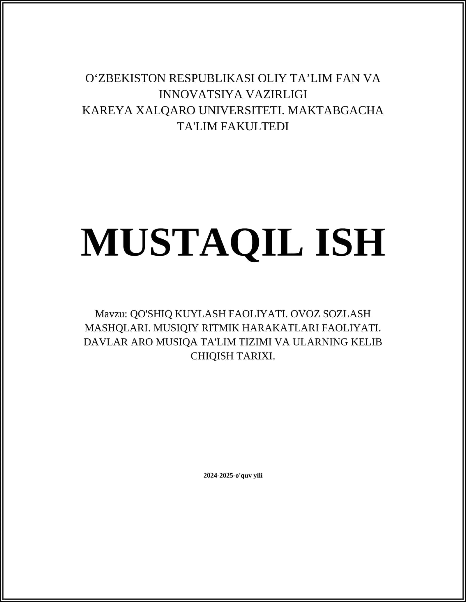 QO'SHIQ KUYLASH FAOLIYATI