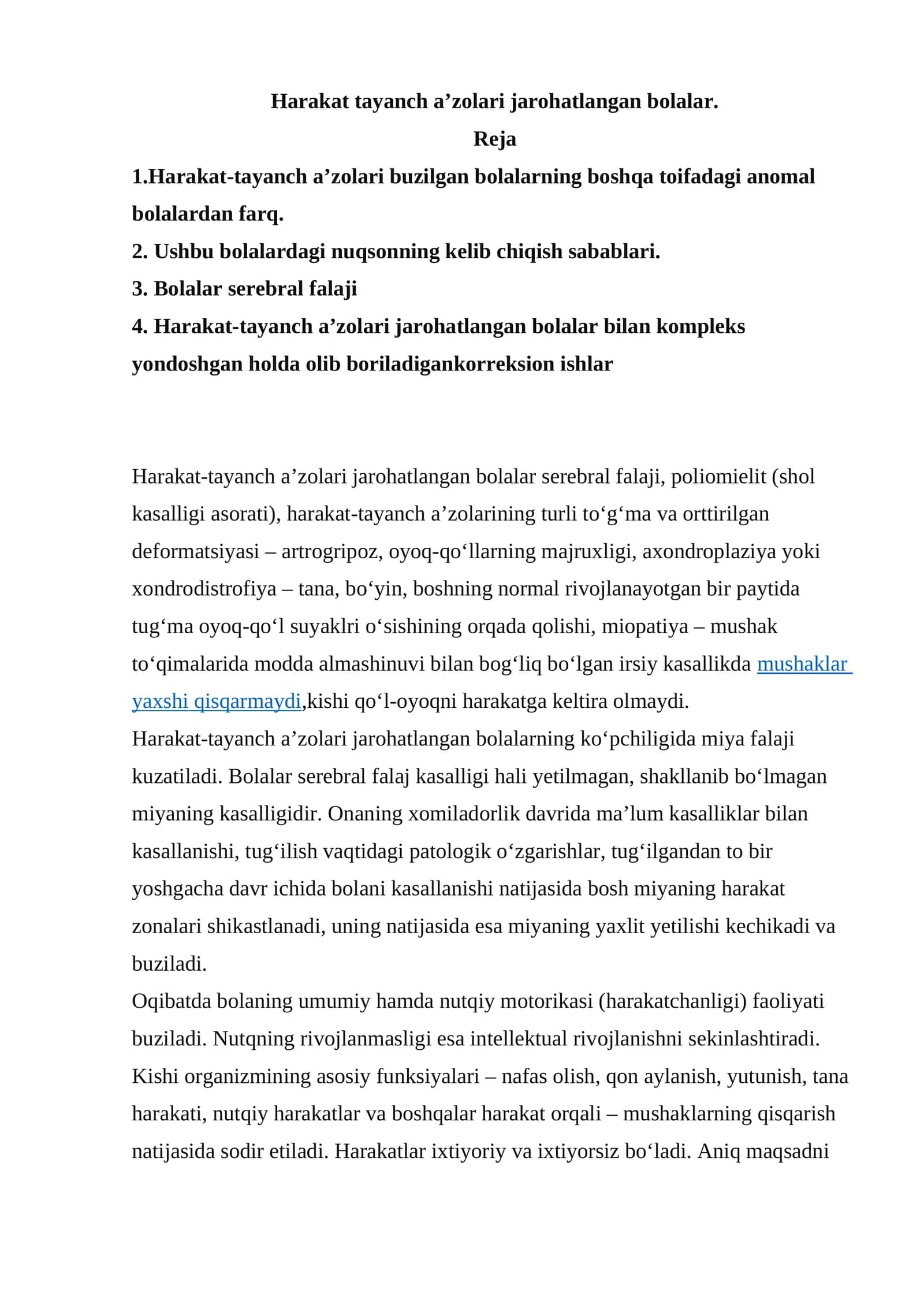 Harakat-tayanch a’zolari jarohatlangan bolalar