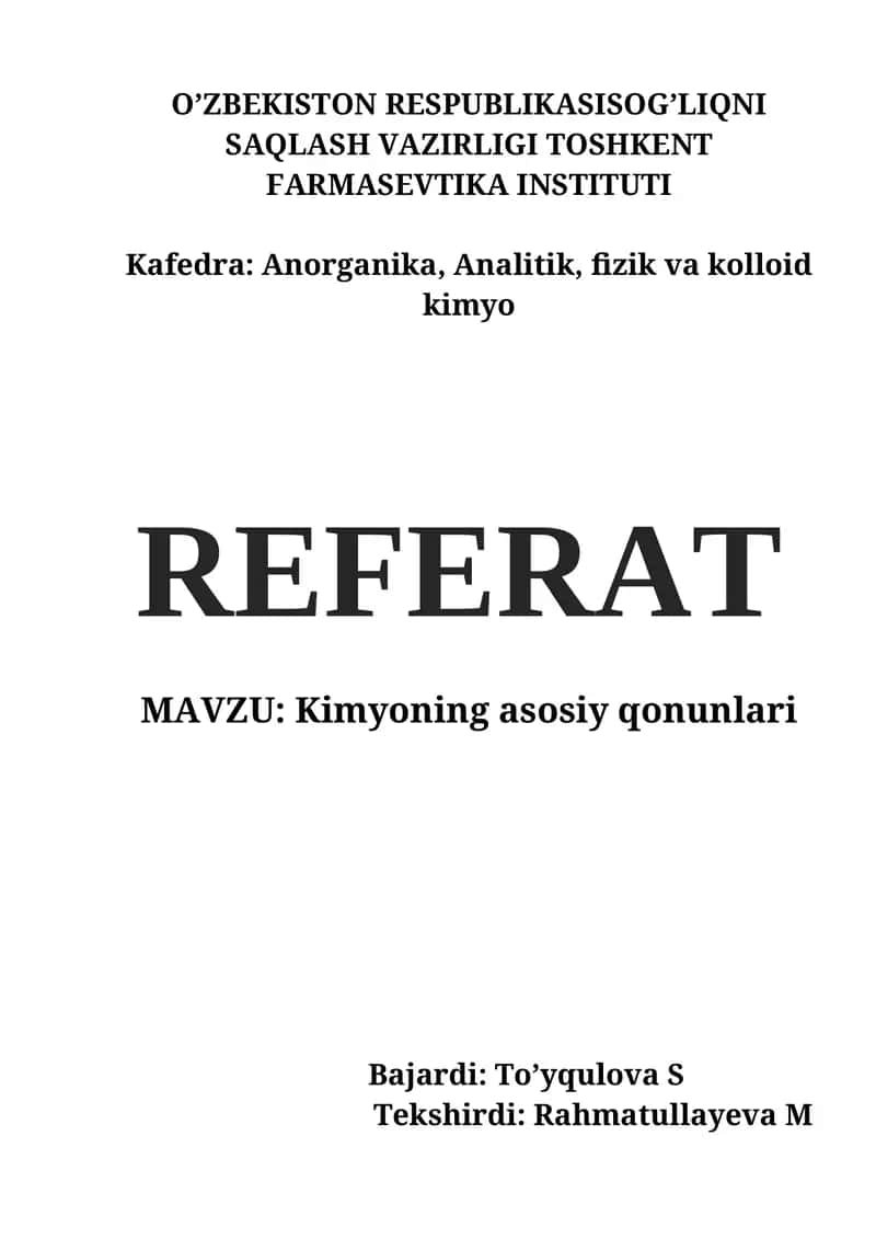 Kimyoning asosiy qonunlari