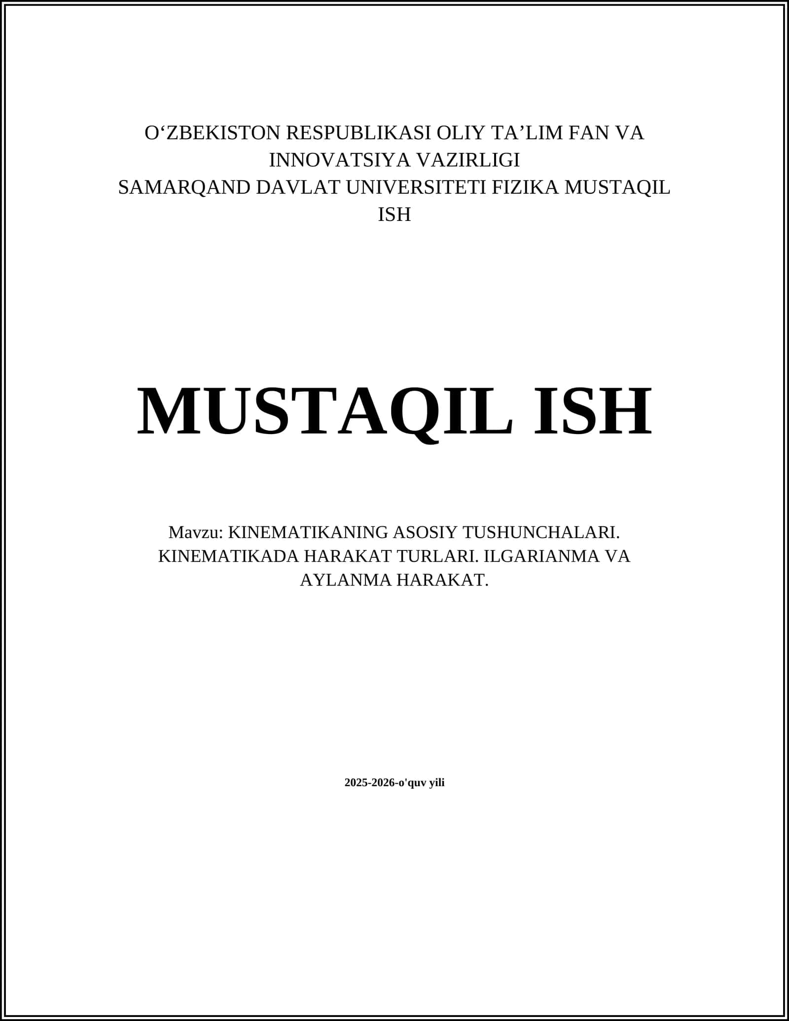 KINEMATIKANING ASOSIY TUSHUNCHALARI