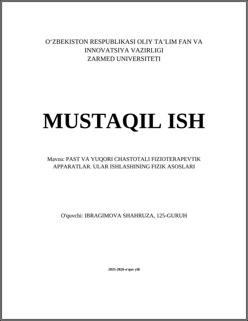 PAST VA YUQORI CHASTOTALI FIZIOTERAPEVTIK APPARATLAR