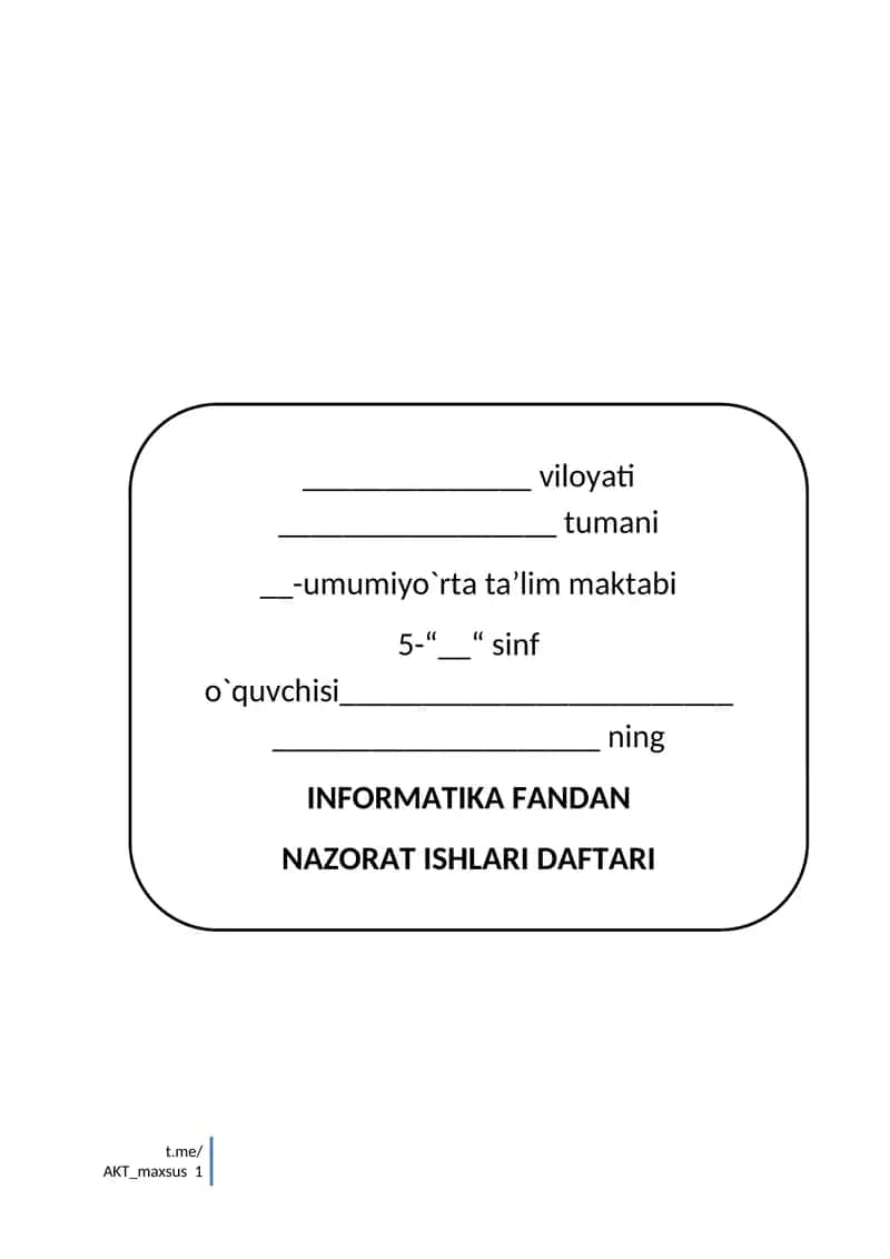 INFORMATIKA FANDAN NAZORAT ISHLARI DAFTARI