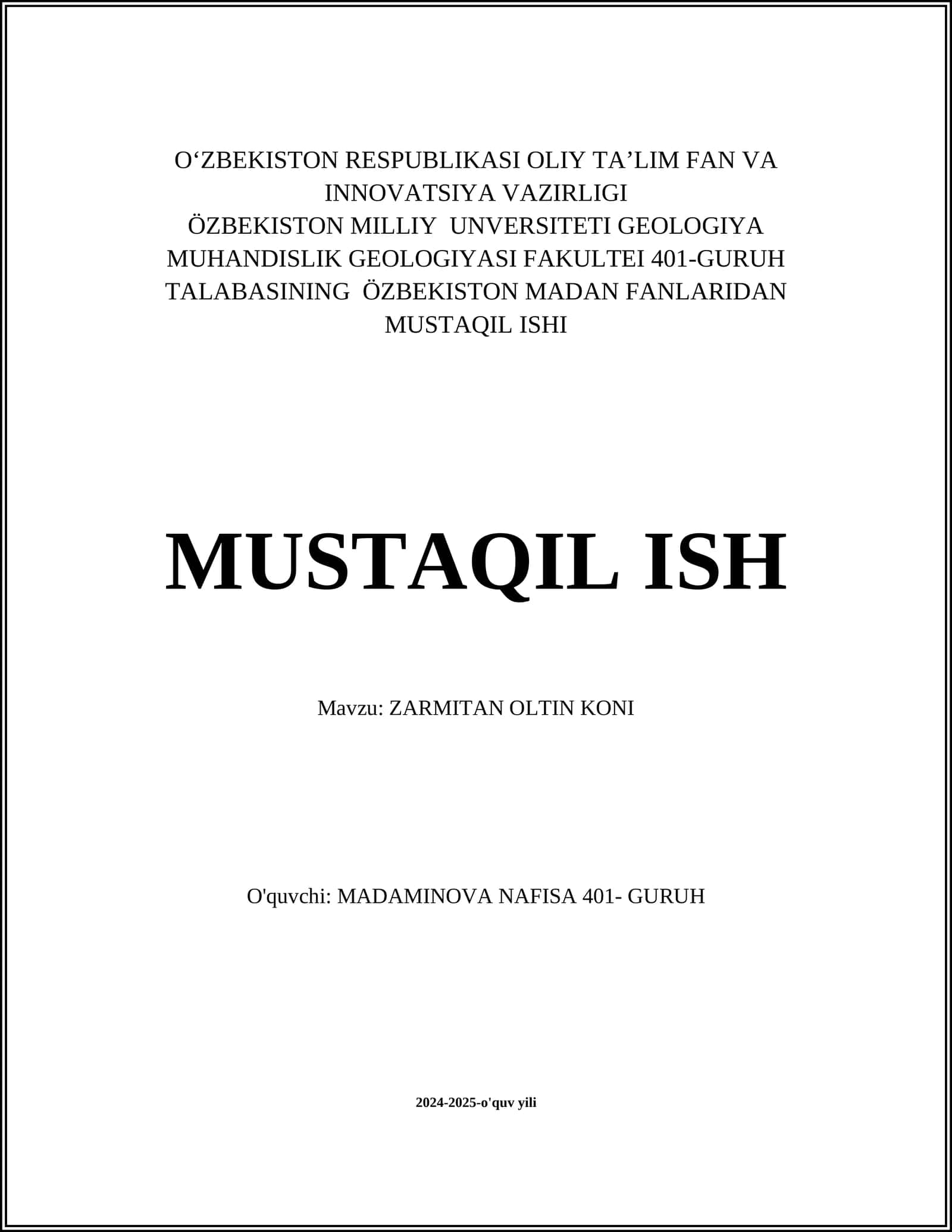 ZARMITAN OLTIN KONI