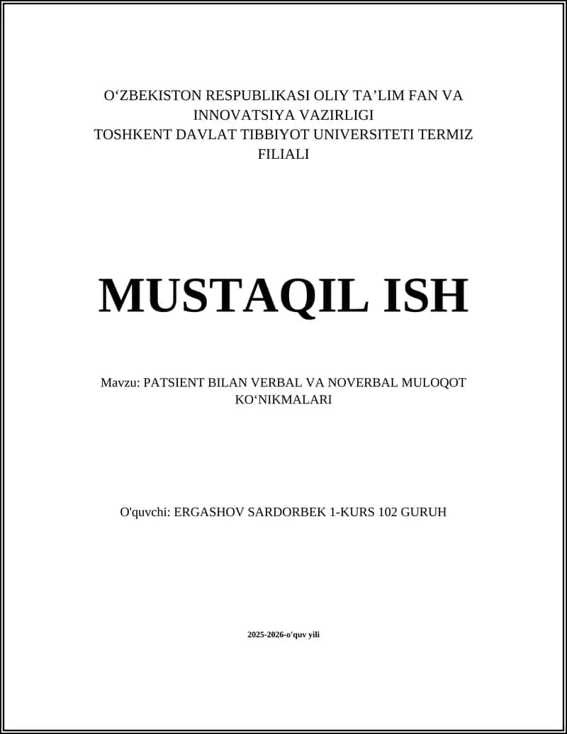 PATSIENT BILAN VERBAL VA NOVERBAL MULOQOT KO‘NIKMALARI
