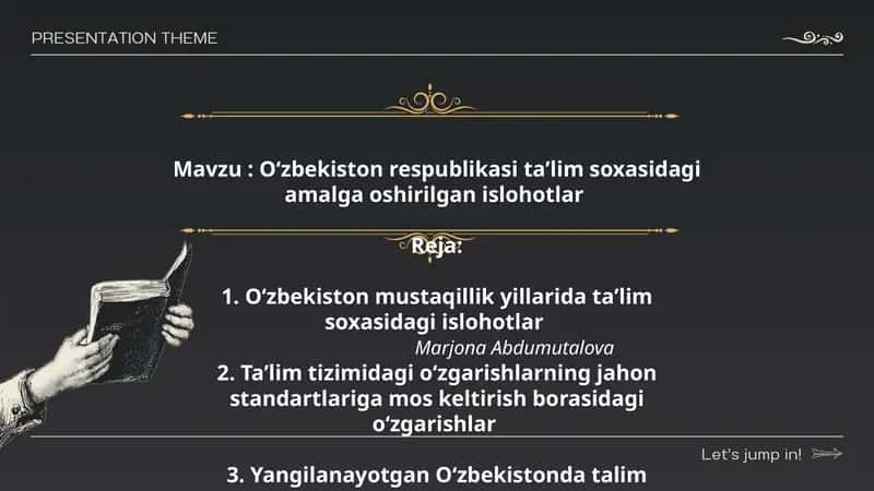 Oʻzbekiston respublikasi taʼlim soxasidagi amalga oshirilgan islohotlar