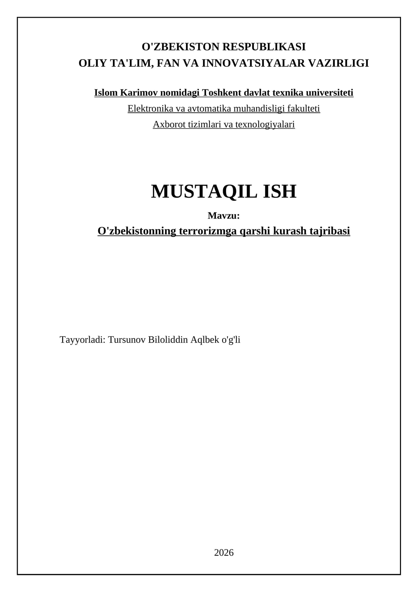 O'zbekistonning terrorizmga qarshi kurash tajribasi