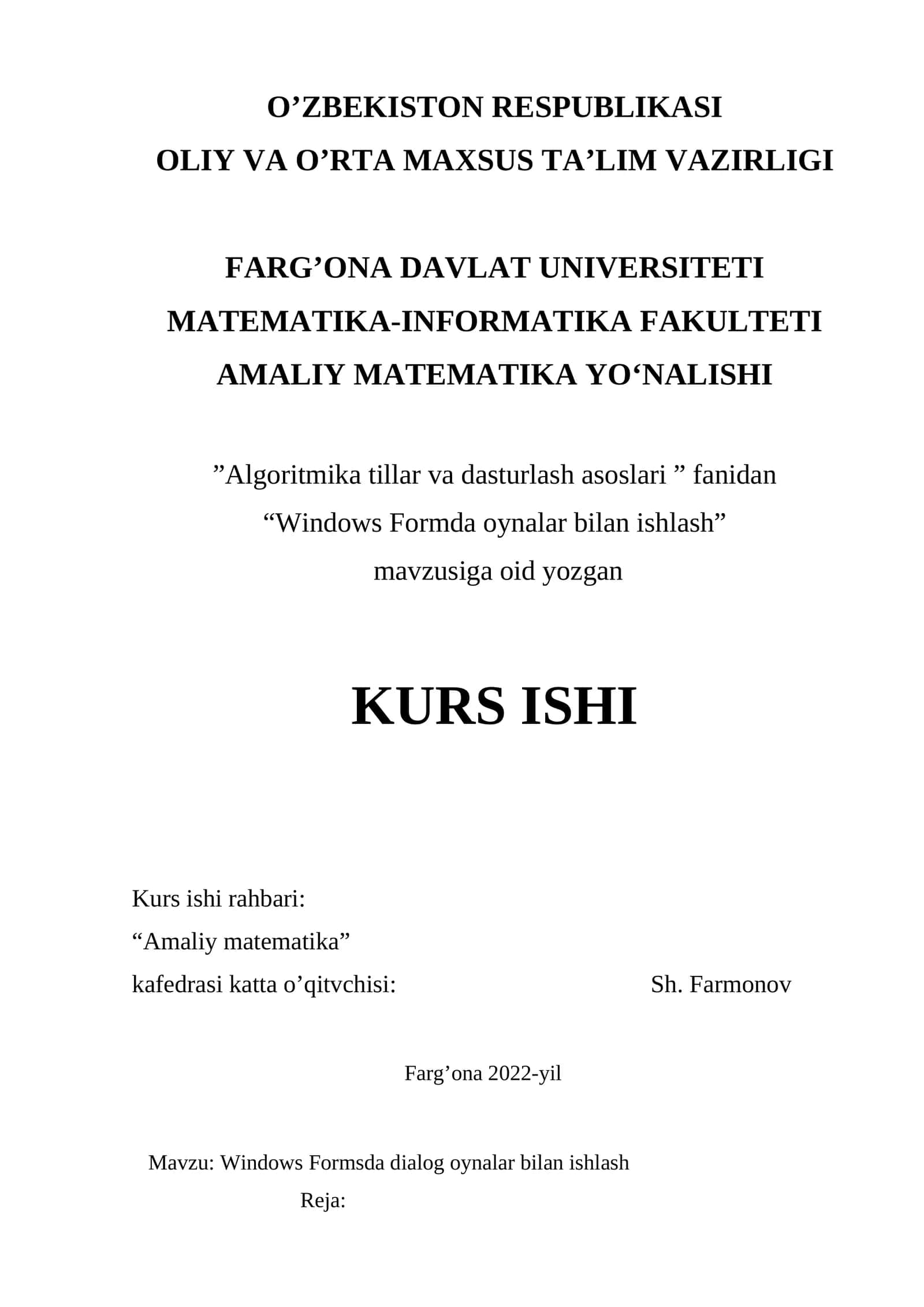 "Algoritmika tillar va dasturlash asoslari"