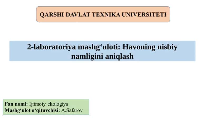 Havoning nisbi yanamligini aniqlash