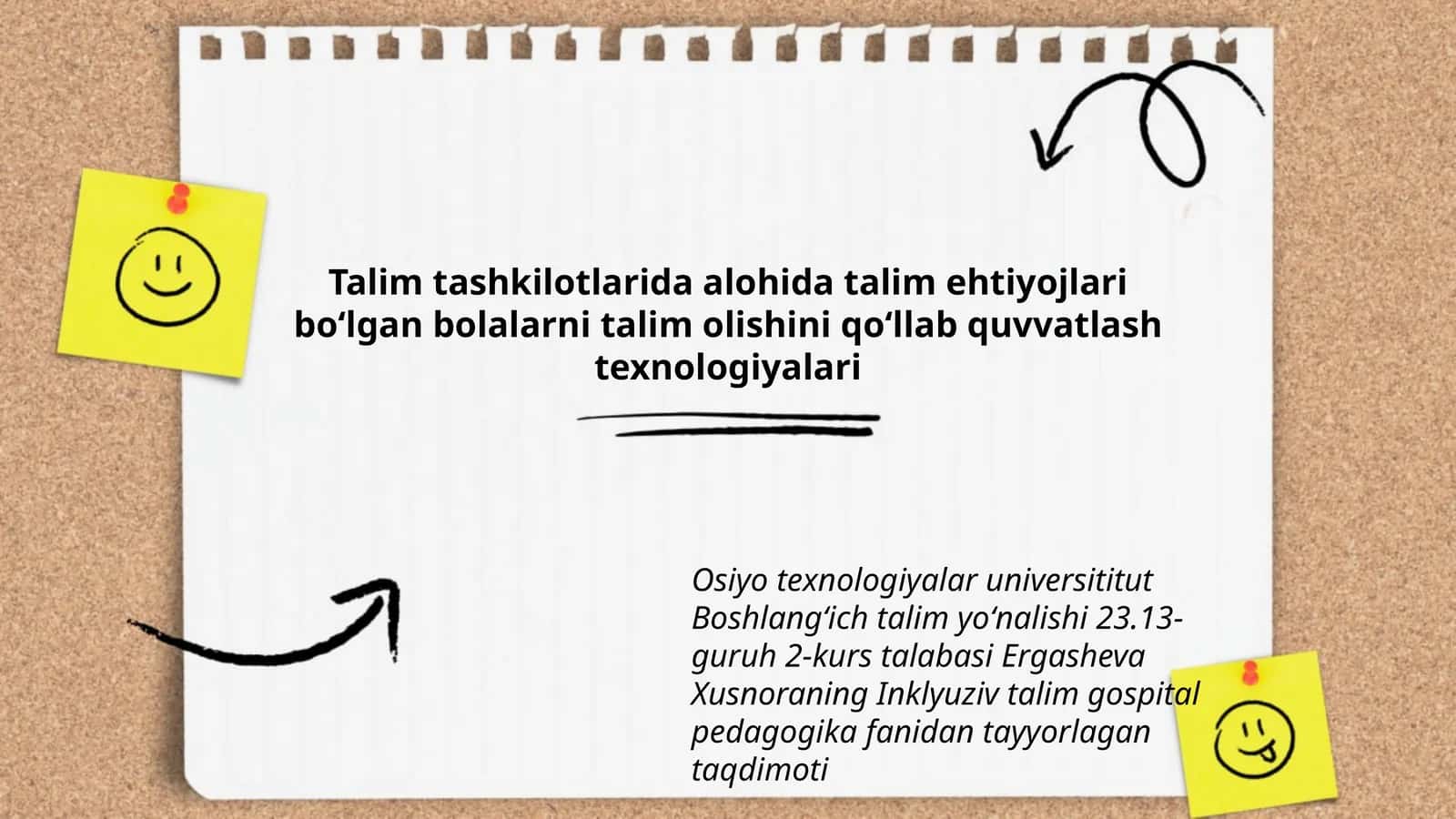 Xusnoraning Inklyuziv talim gospital pedagogika fanidan tayyorlagan taqdimoti