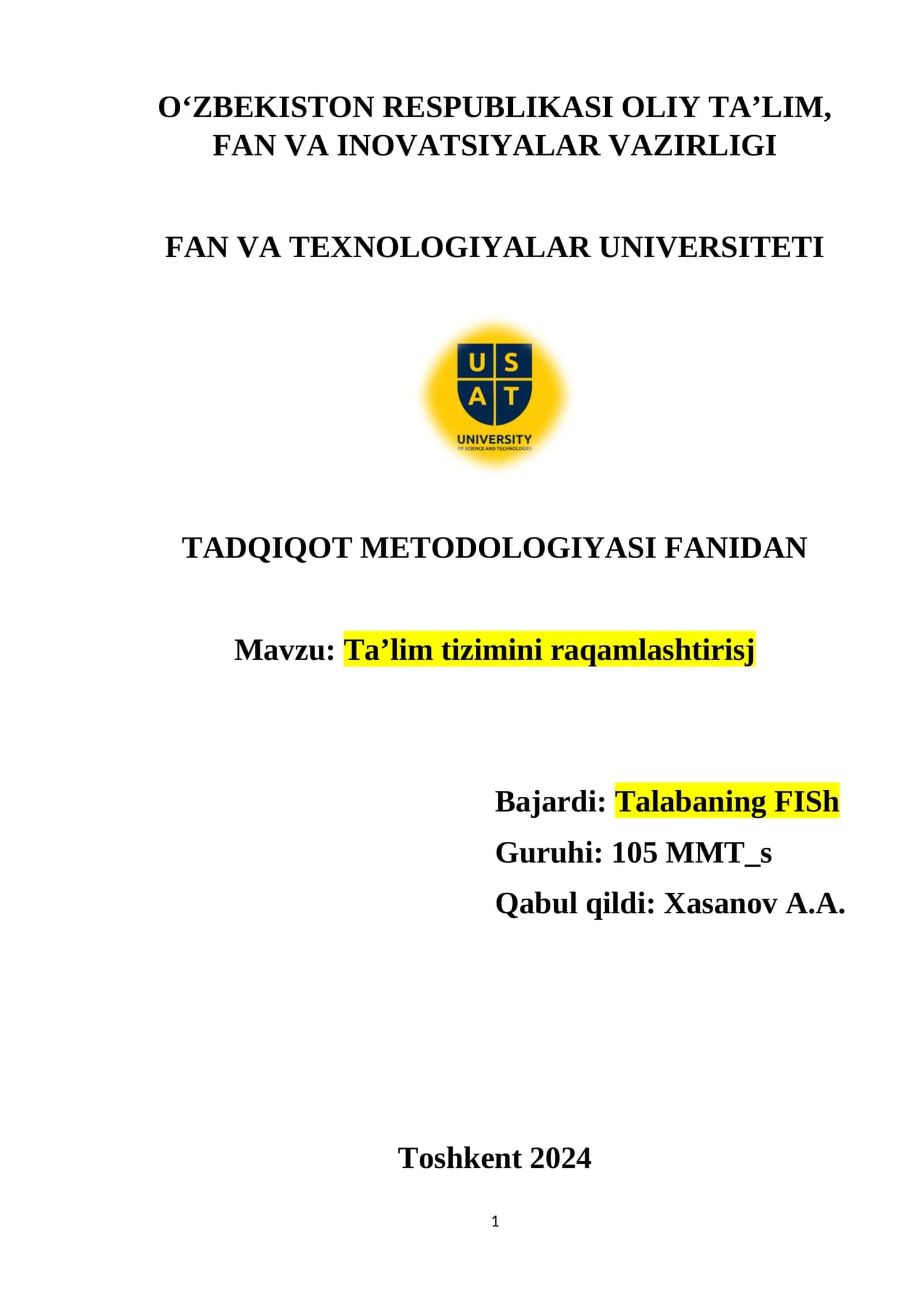 Ta’lim tizimini raqamlashtirisj