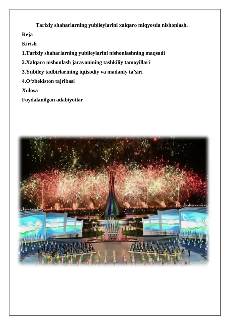 Tarixiy shaharlarning yubileylarini xalqaro miqyosda nishonlash