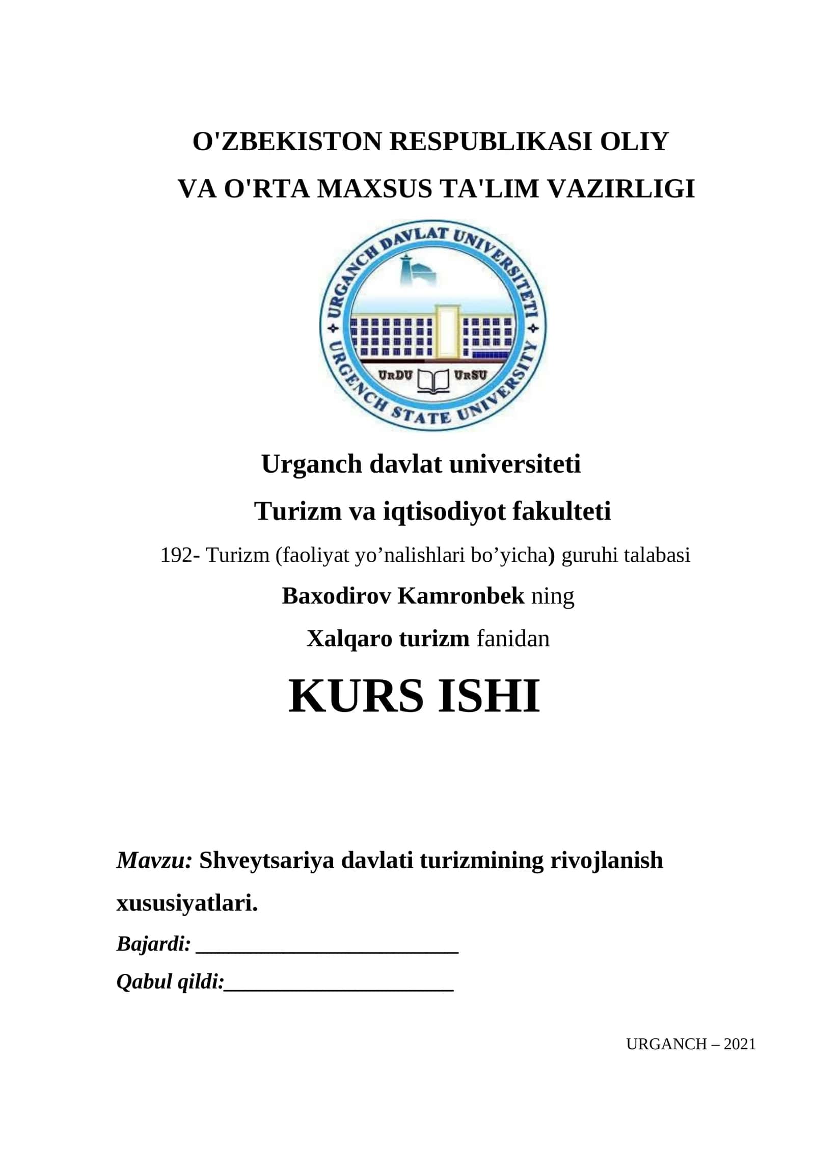 Shveytsariya davlati turizmining rivojlanish xususiyatlari