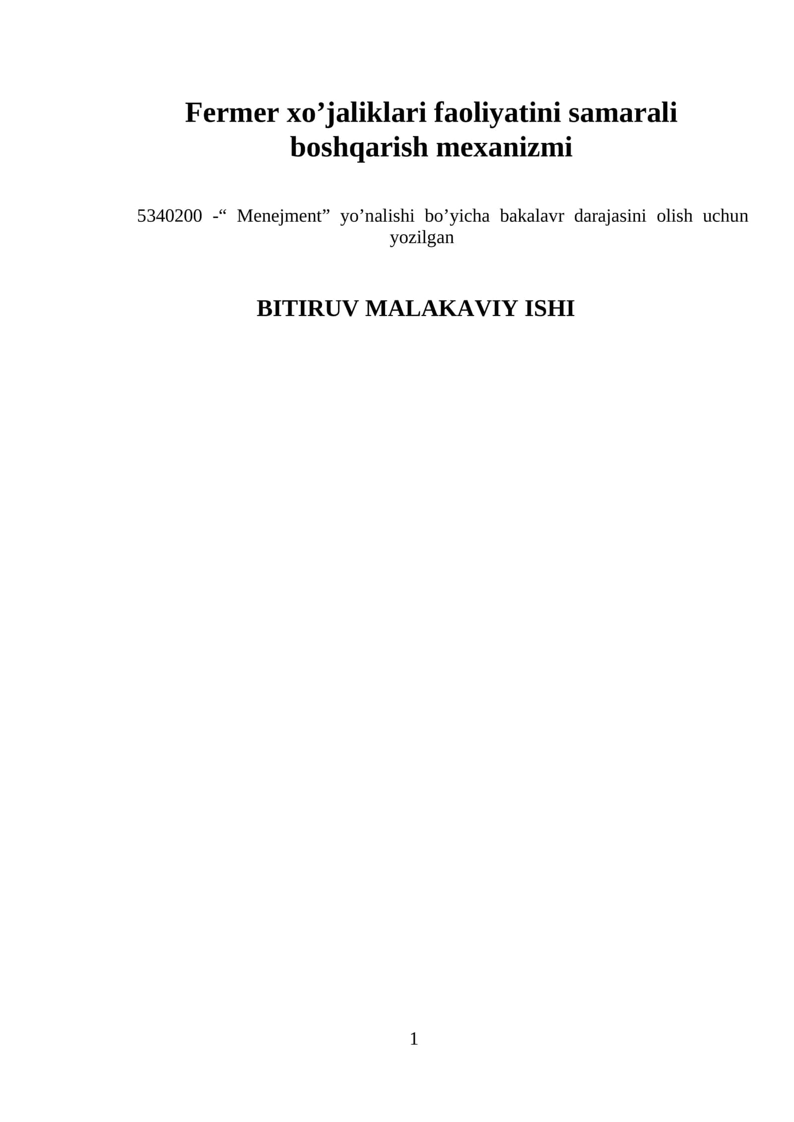Fermer xo’jaliklari faoliyatini samarali boshqarish mexanizmi