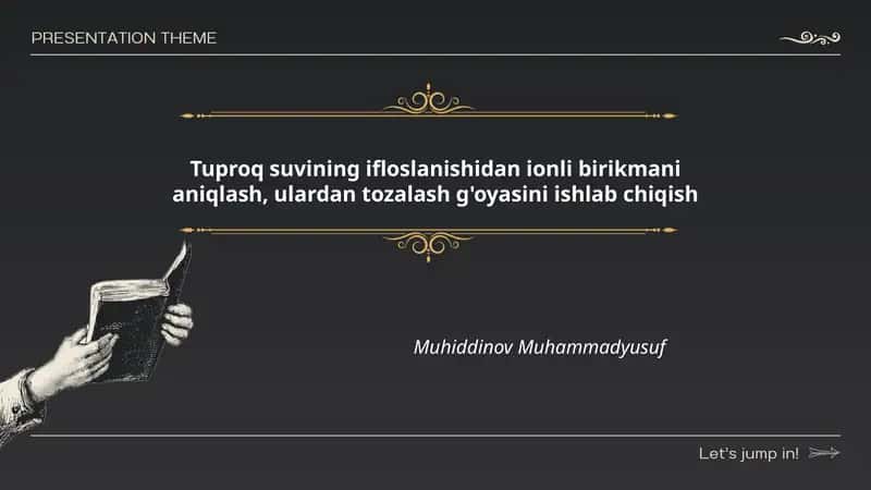 Tuproq suvining ifloslanishidan ionli birikmani aniqlash, ulardan tozalash g'oyasini ishlab chiqish