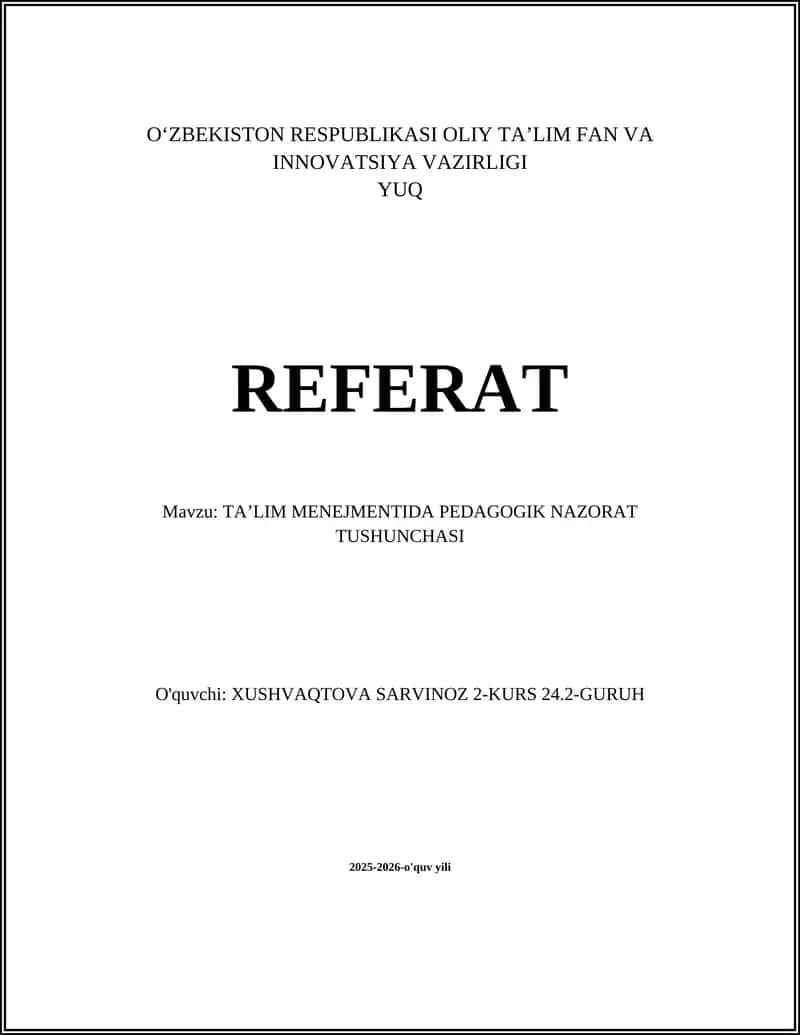 TA’LIM MENEJMENTIDA PEDAGOGIK NAZORAT TUSHUNCHASI