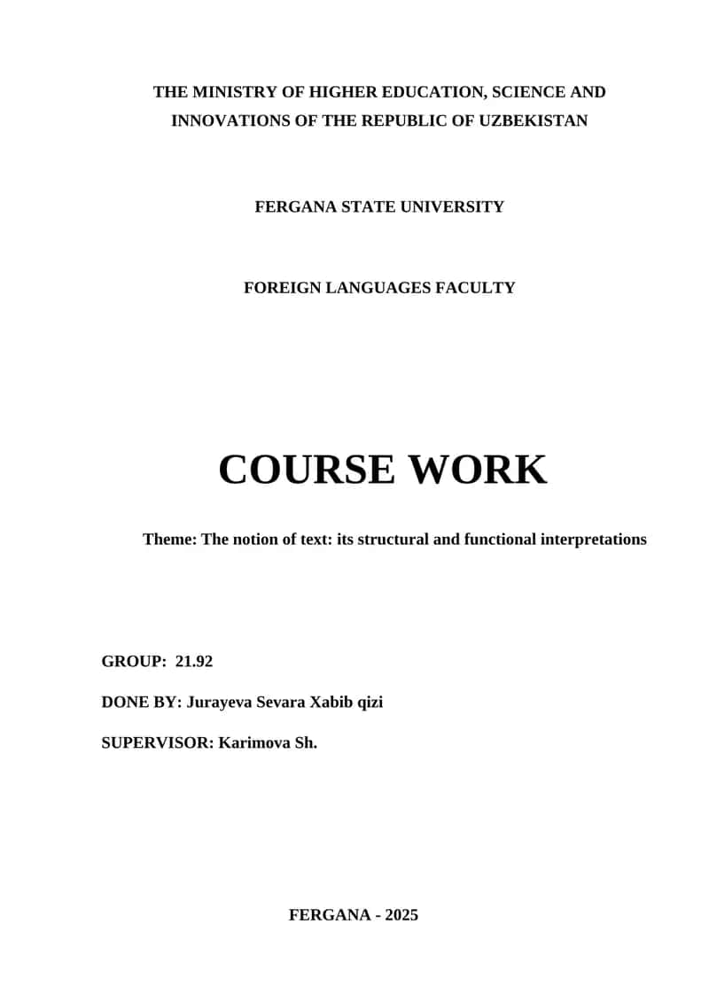 Course Work on The Notion of Text