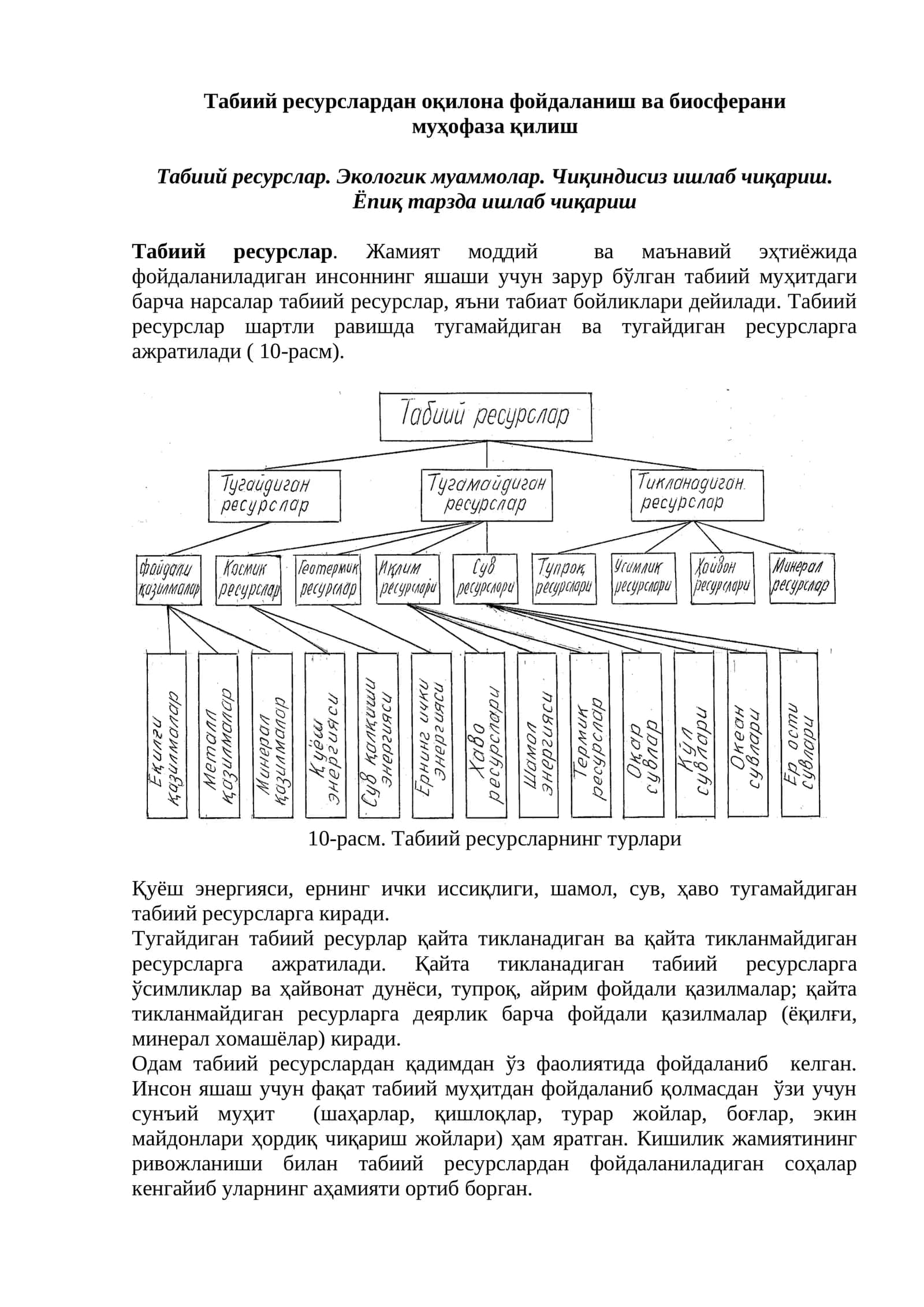 Табиий ресурслардан оқилона фойдаланиш ва биосферани муҳофаза қилиш