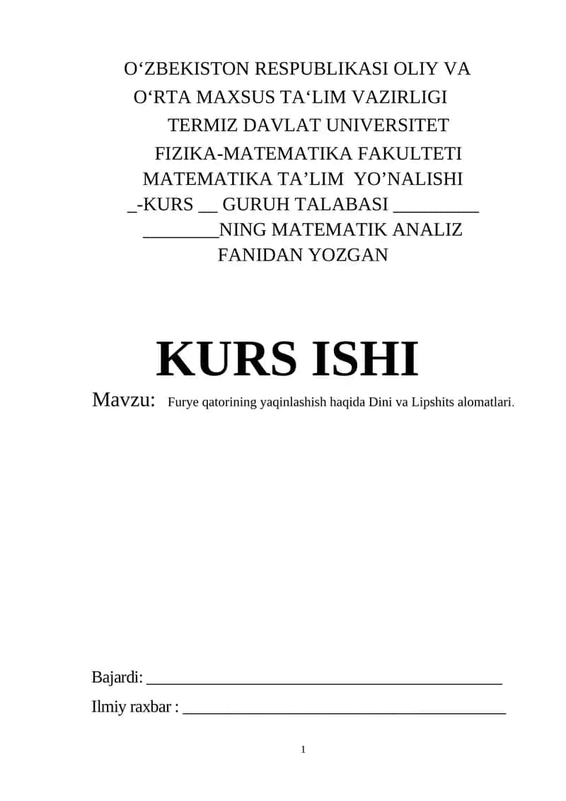 Furye qatorining yaqinlashish haqida Dini va Lipshits alomatlari.