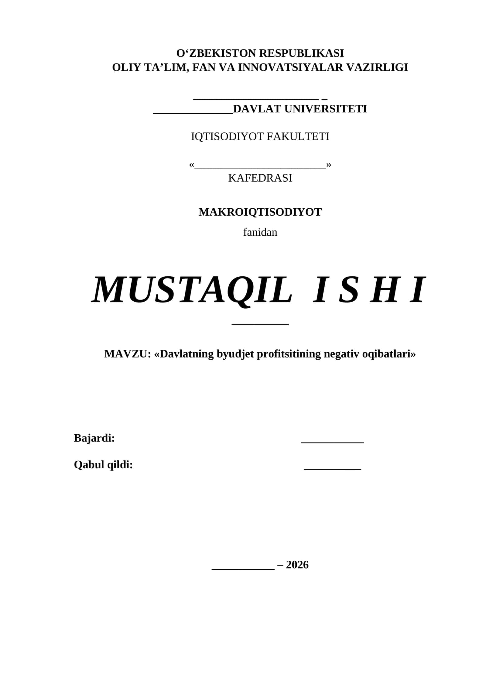 Davlatning byudjet profitsitining negativ oqibatlari