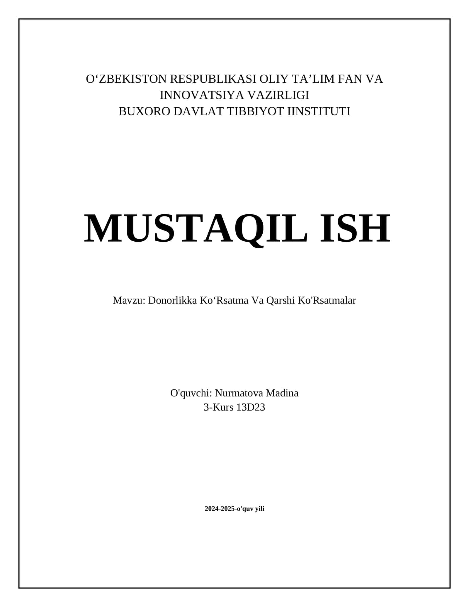 Donorlikka Ko‘Rsatma Va Qarshi Ko'Rsatmalar