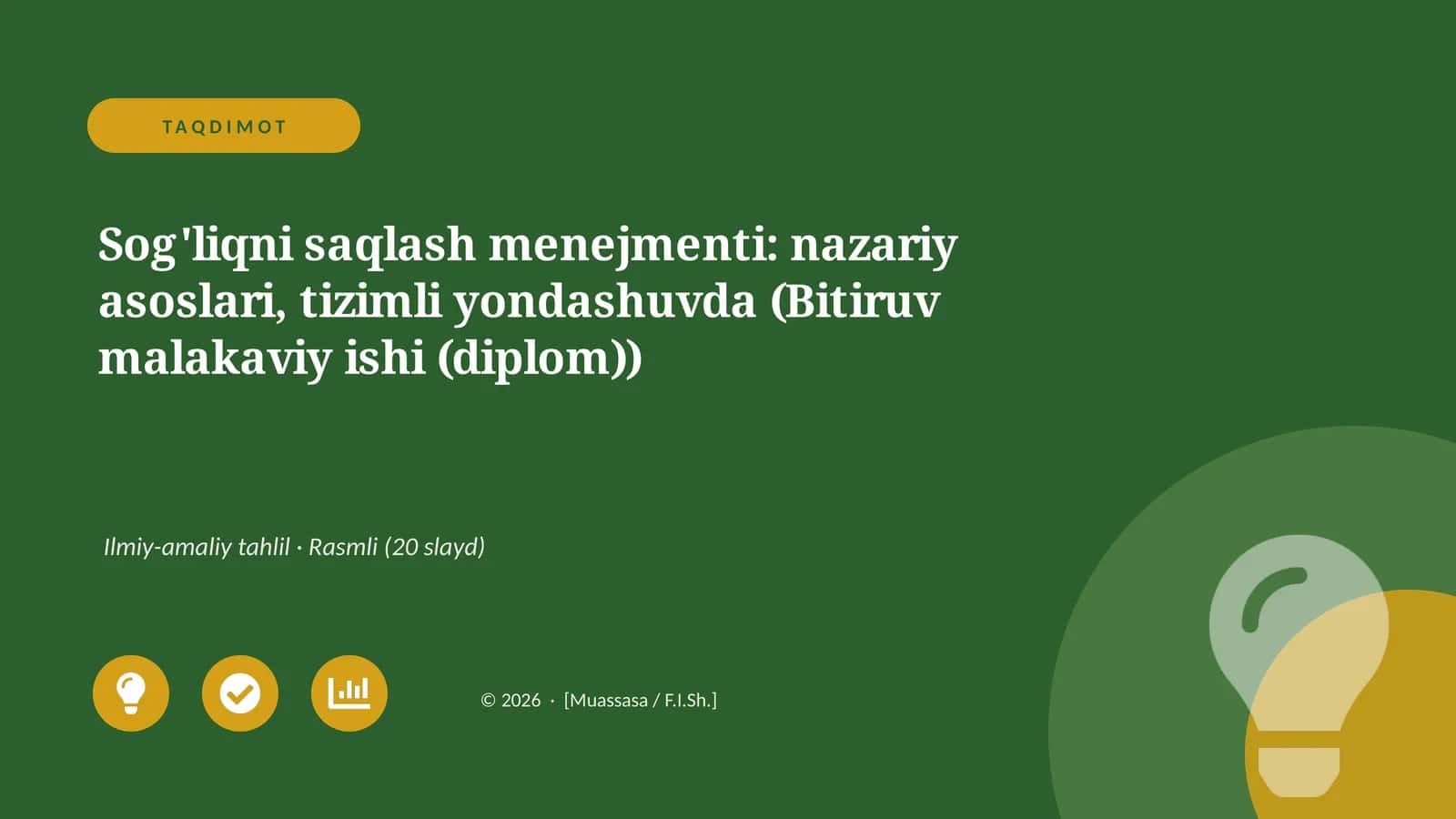 Sog'liqni saqlash menejmenti: nazariy asoslari, tizimli yondashuvda (Bitiruv malakaviy ishi (diplom))