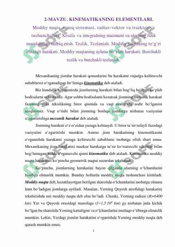 KINEMATIKANING ELEMENTLARI