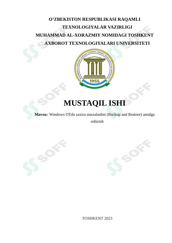 Windows OTda zaxira nusxalashni (Backup and Restore) amalga oshirish