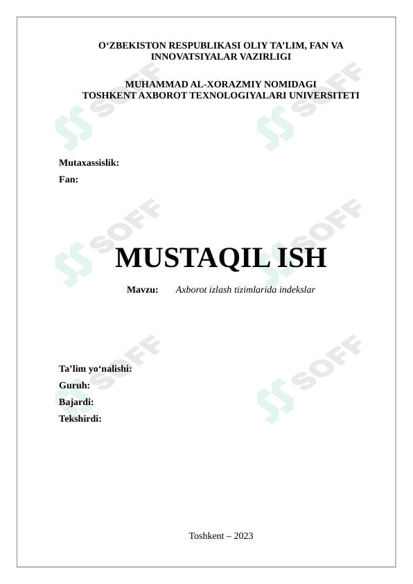 AXBOROT IZLASH TIZIMLARIDA INDEKSLAR