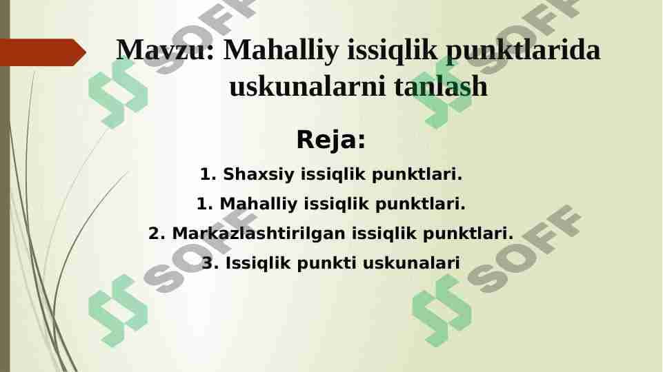 Mahalliy issiqlik punktlarida uskunalarni tanlash