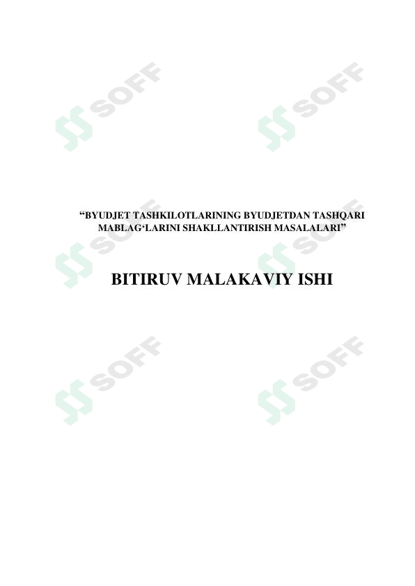 BYUDJET TASHKILOTLARINING BYUDJETDAN TASHQARI MABLAG'LARINI SHAKLLANTIRISH MASALALARI