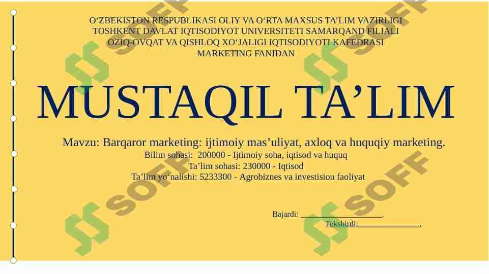 Barqaror marketing ijtimoiy mas’uliyat, axloq va huquqiy marketing