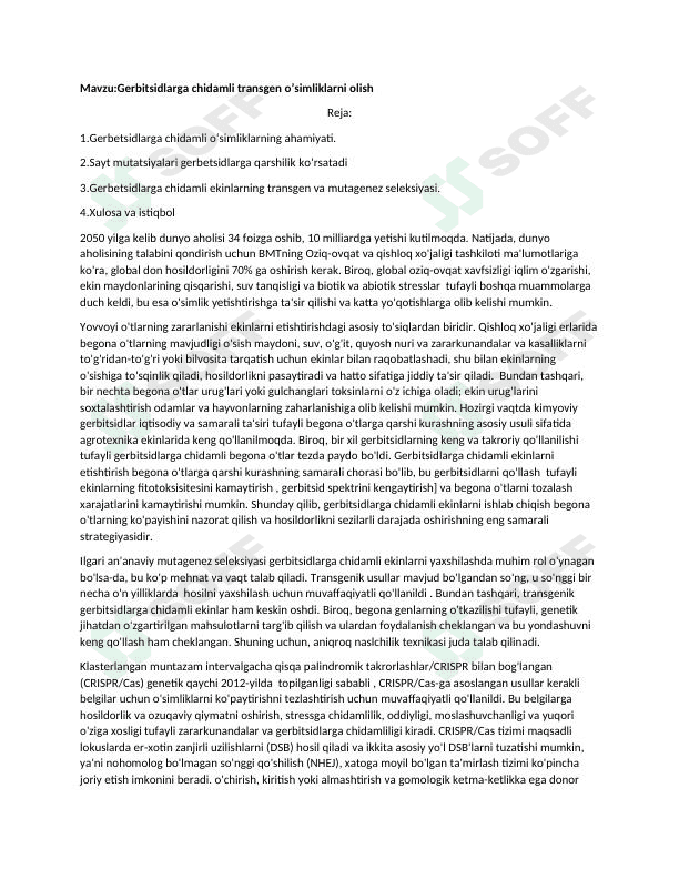 Gerbitsidlarga chidamli transgen o'simlik olish