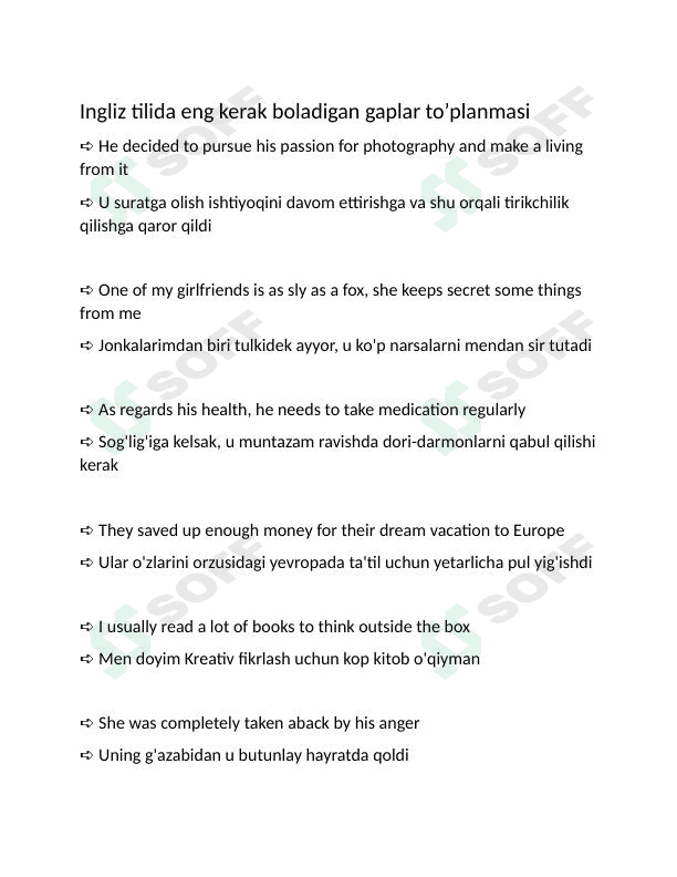 Ingliz tilida eng kerak bòladigan gaplar