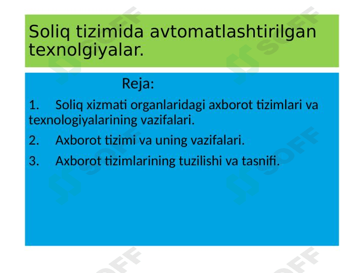 Soliq tizimida avtomatlashtirilgan texnologiyalar