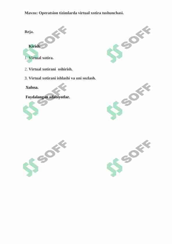 Operatsion tizimlarda virtual xotira tushunchasi