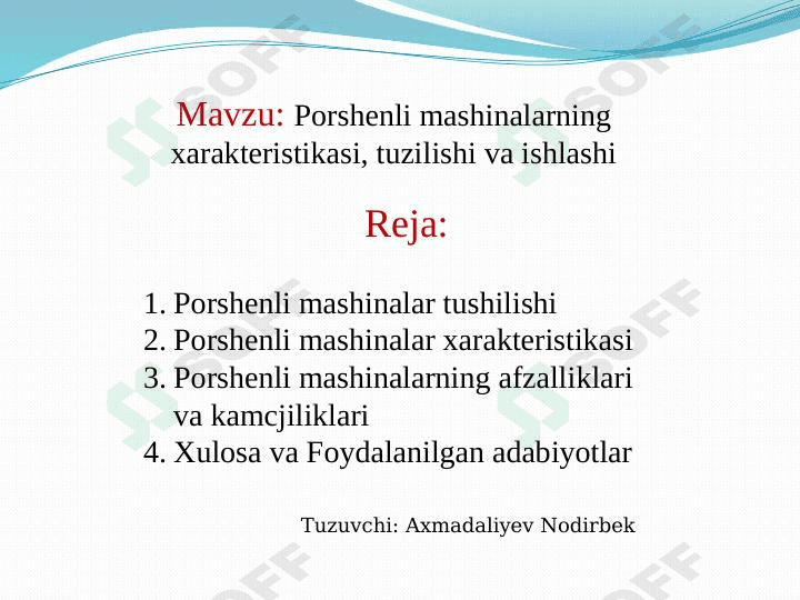 Porshenli mashinalar harakteristikasi