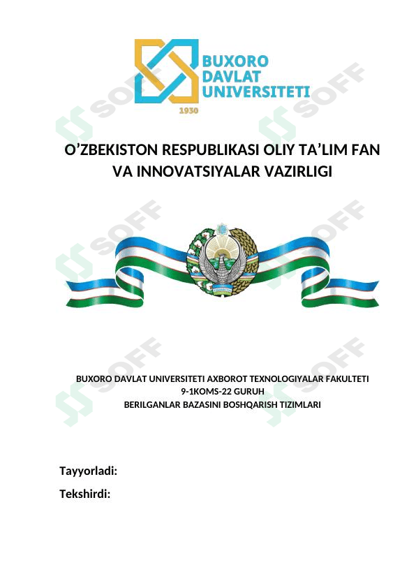 MS Access da ma’lumotlar omborini tashkil etish