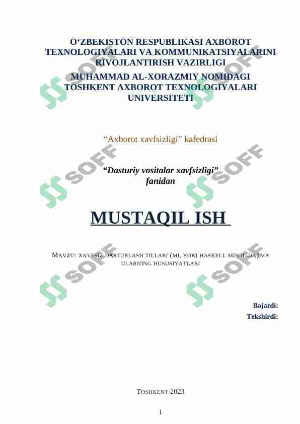 XAVFSIZ DASTURLASH TILLARI (ML YOKI HASKELL MISOLIDA) VA ULARNING HUSUSIYATLARI