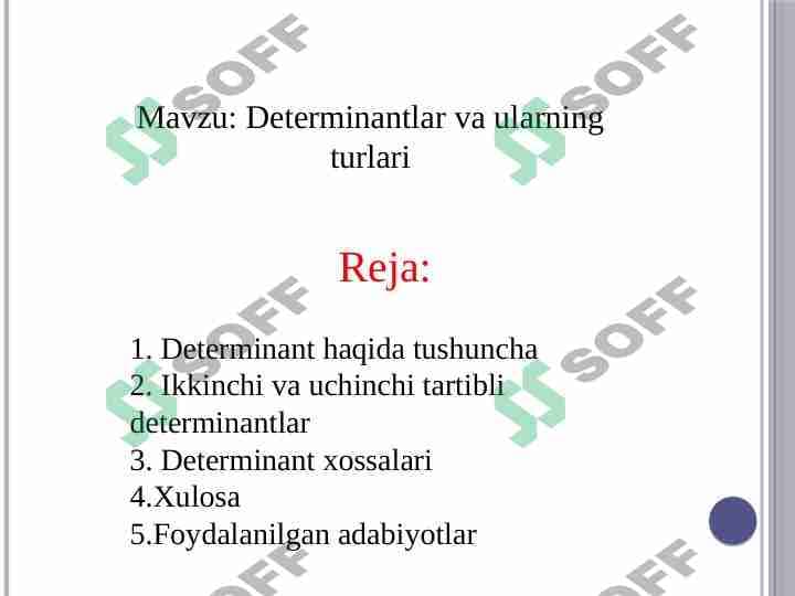 Determinantlar va ularning turlari